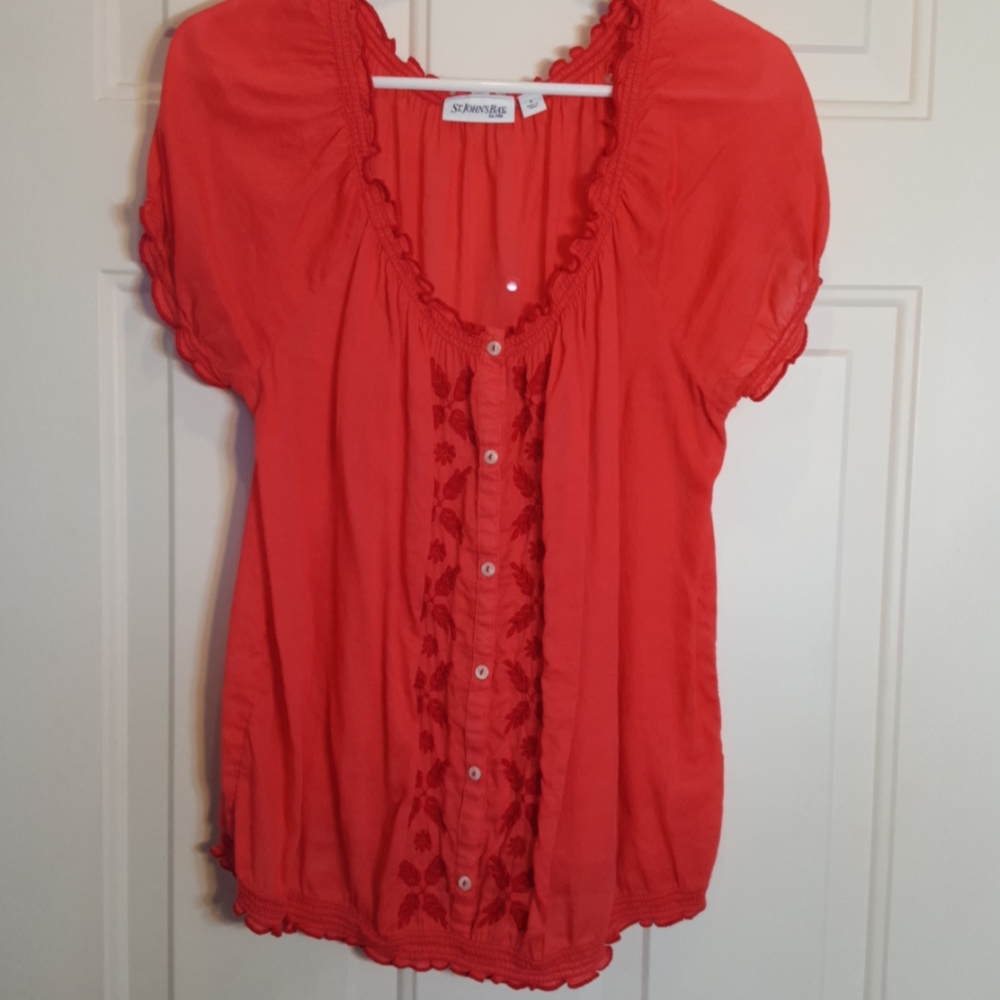 St. John's Bay Boho Button down top 100% comfy, breathable Lightweight cotton
